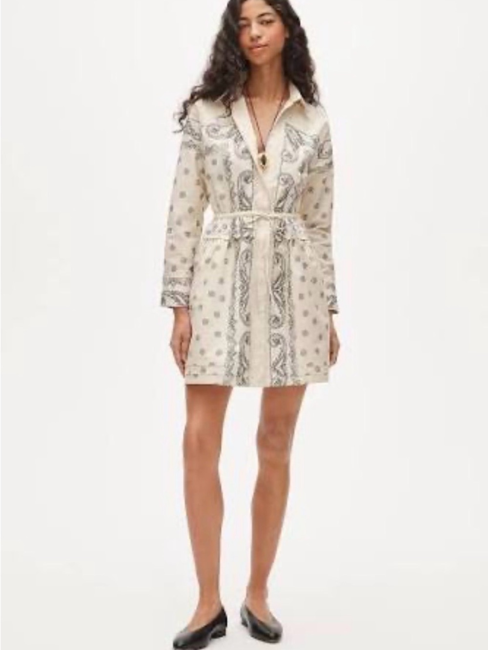 J. Crew Elena Mini Shirt Dress Bandana Print Cotton Poplin Ivory Black Sz. 0 NEW